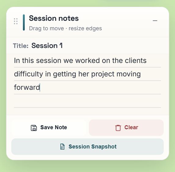 Notes pad with session title
